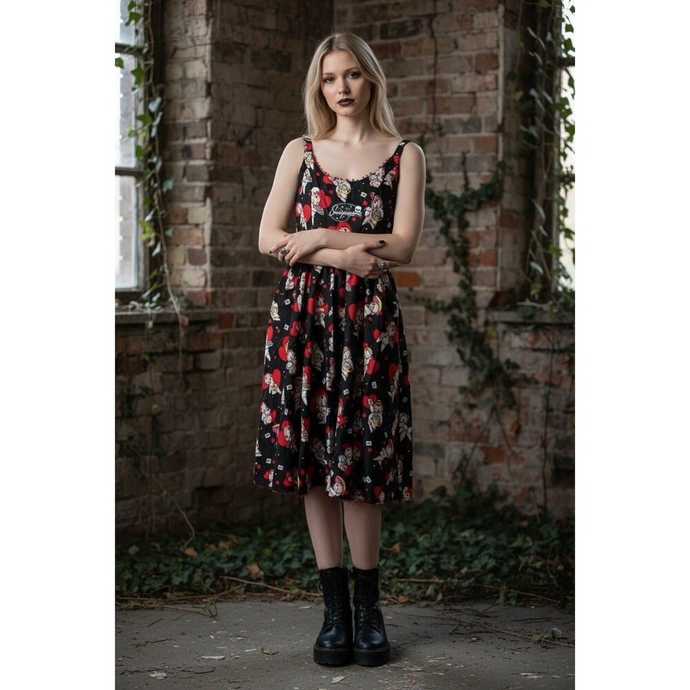 NWT Sourpuss Valentine Cupid Hearts Love Punk Tattoo Emo Goth Rocker Dress Sz S